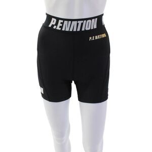 P.E. Nation Womens Pull On High Rise Biker Shorts Black White Size Extra Small
